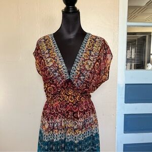Earthy boho patterned sheer coverup dress